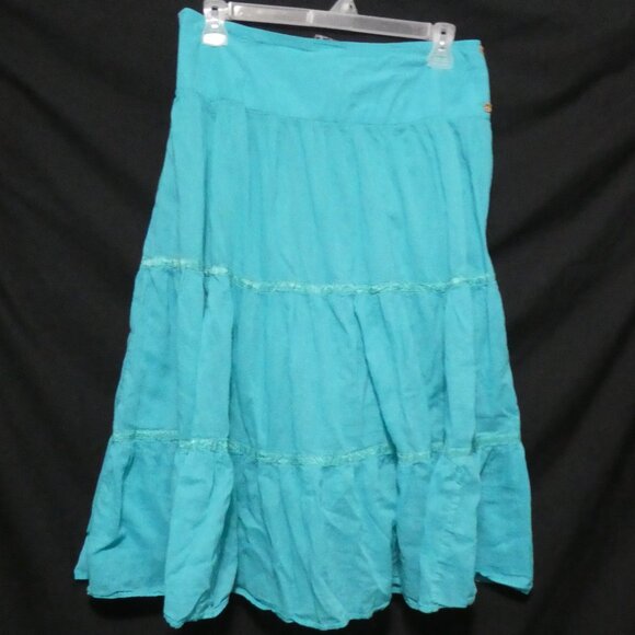 RAFAELLA | size 12 | Teal Bohemian Skirt | 100% Cotton | Zip-Up / Hook Eye Close - Picture 2 of 16